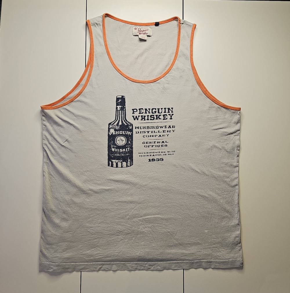 Original Penguin Munsingwear XXL Penguin Whiskey Graphic Tank Top Gray Orange